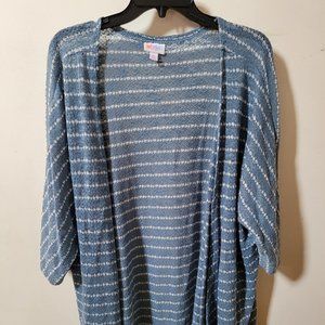 LuLaRoe Lindsay Knit Kimono Blue & Cream Stripe Medium